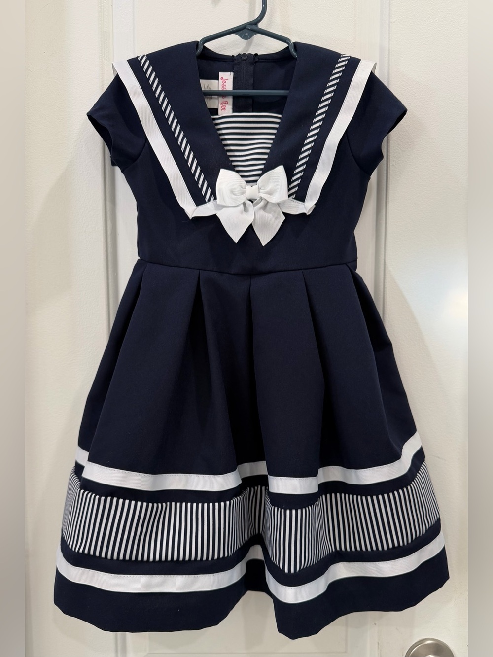 Jessica Ann Sailor Dress Nautical Navy Blue & White Girls Size 6